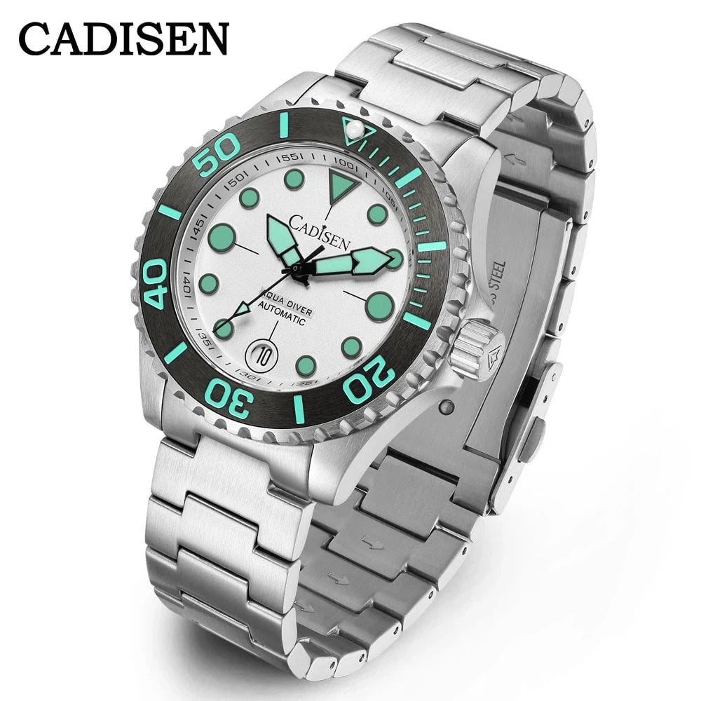 CADISEN Aqua Diver 2025 Automatic Men's Watch – Luxury NH35A Mechanical Stainless Steel 100M Waterproof Timepiece by Luxe Ahmar – Available at LUXE AHMAR