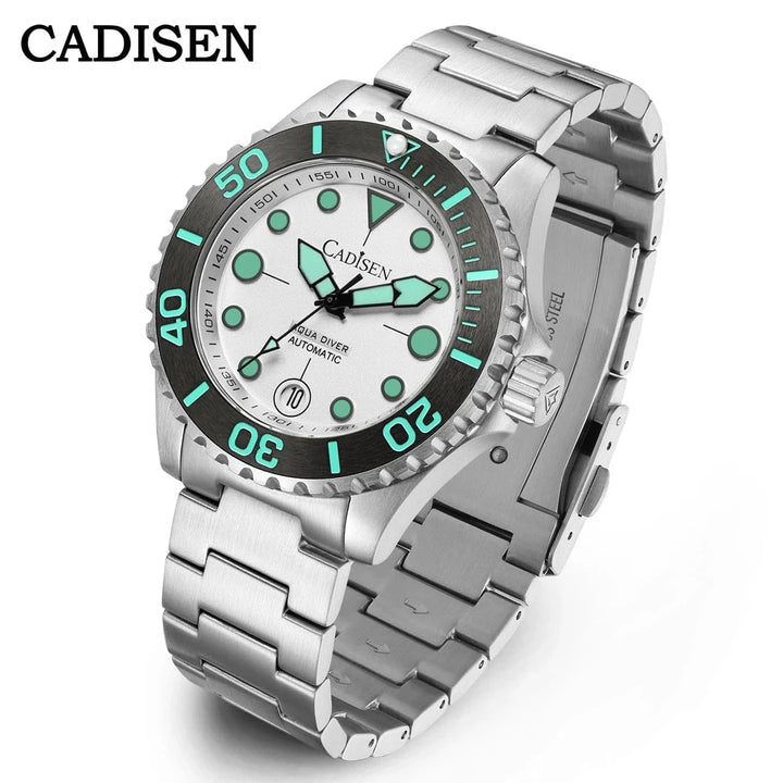 CADISEN Aqua Diver 2025 Automatic Men's Watch – Luxury NH35A Mechanical Stainless Steel 100M Waterproof Timepiece by Luxe Ahmar – Available at LUXE AHMAR