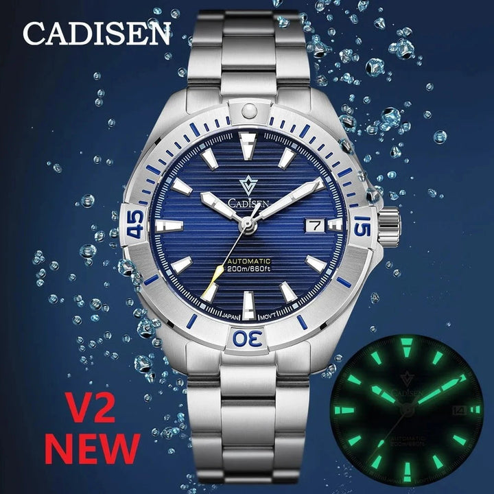 CADISEN C8218M NH35 Men's Automatic Sports Watch – 200M Waterproof Diver Wristwatch with Stainless Steel Case & Sapphire Crystal by Luxe Ahmar – Available at LUXE AHMAR