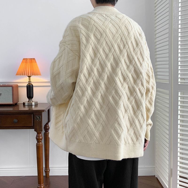 Casual Stand Collar Solid Color Autumn And Winter New Cardigan Cable - knit Sweater Men by LUXE AHMAR – Available at LUXE AHMAR