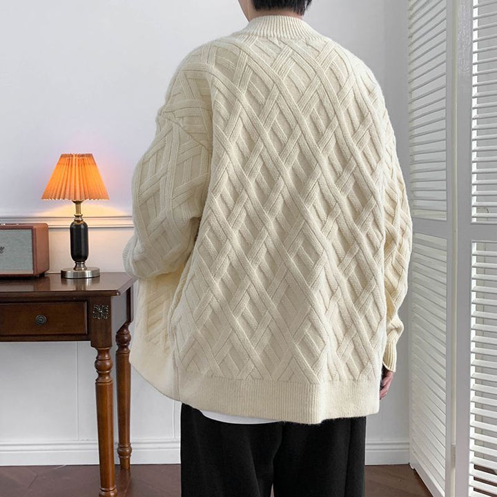 Casual Stand Collar Solid Color Autumn And Winter New Cardigan Cable - knit Sweater Men by LUXE AHMAR – Available at LUXE AHMAR