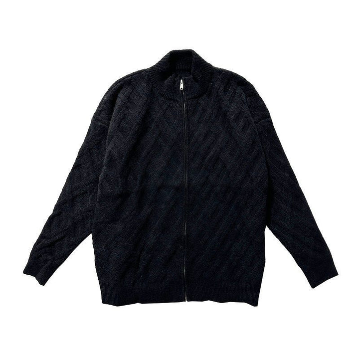 Casual Stand Collar Solid Color Autumn And Winter New Cardigan Cable - knit Sweater Men by LUXE AHMAR – Available at LUXE AHMAR