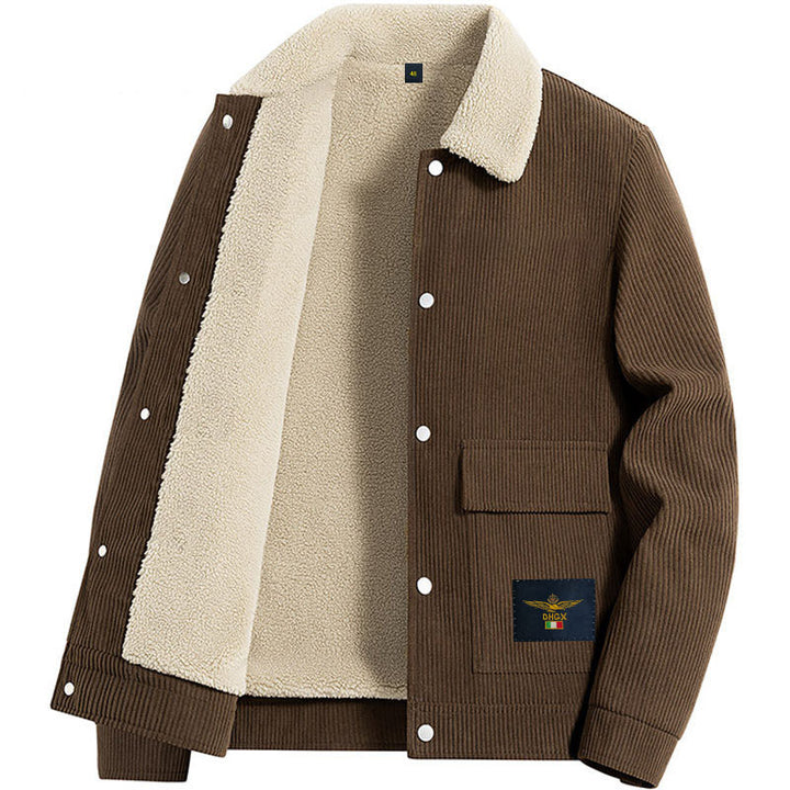 Men’s Winter Corduroy Jacket – Lamb Fleece Lined, Thickened Warm Casual Coat
