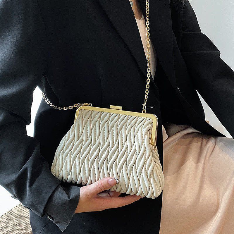 Chain Shoulder Texture Lock Pleated Handbag by LUXE AHMAR – Available at LUXE AHMAR