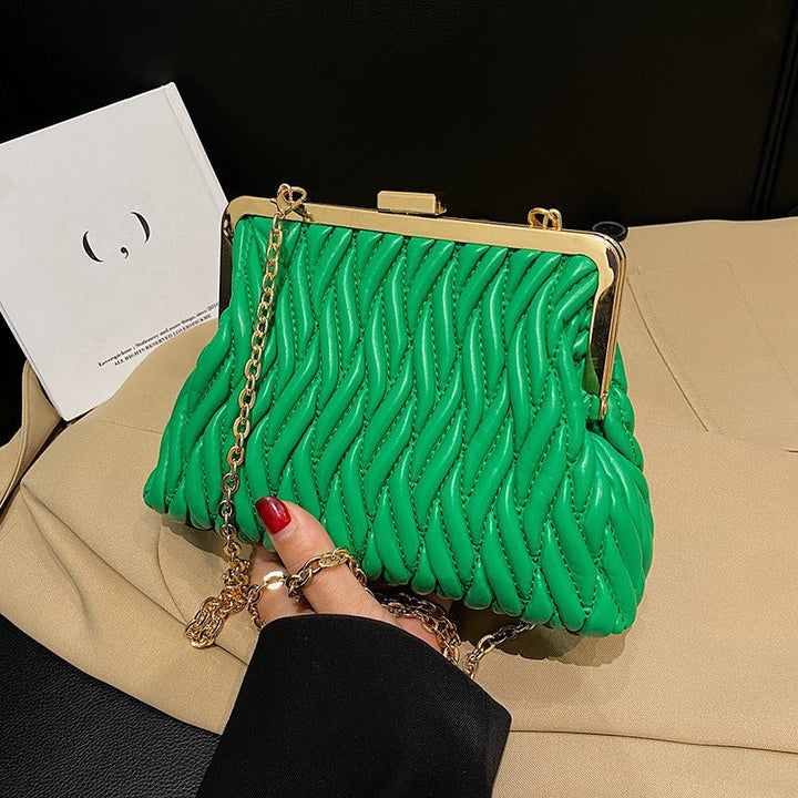 Chain Shoulder Texture Lock Pleated Handbag by LUXE AHMAR – Available at LUXE AHMAR