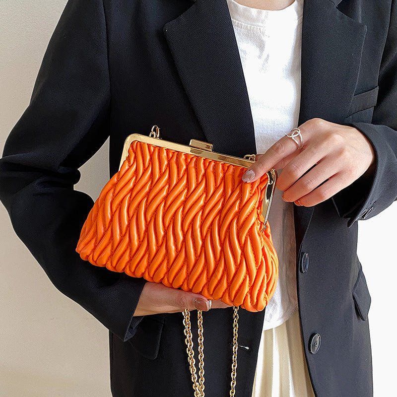 Chain Shoulder Texture Lock Pleated Handbag by LUXE AHMAR – Available at LUXE AHMAR