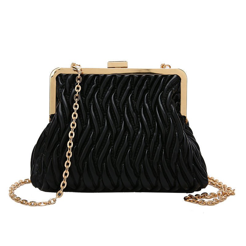 Chain Shoulder Texture Lock Pleated Handbag by LUXE AHMAR – Available at LUXE AHMAR