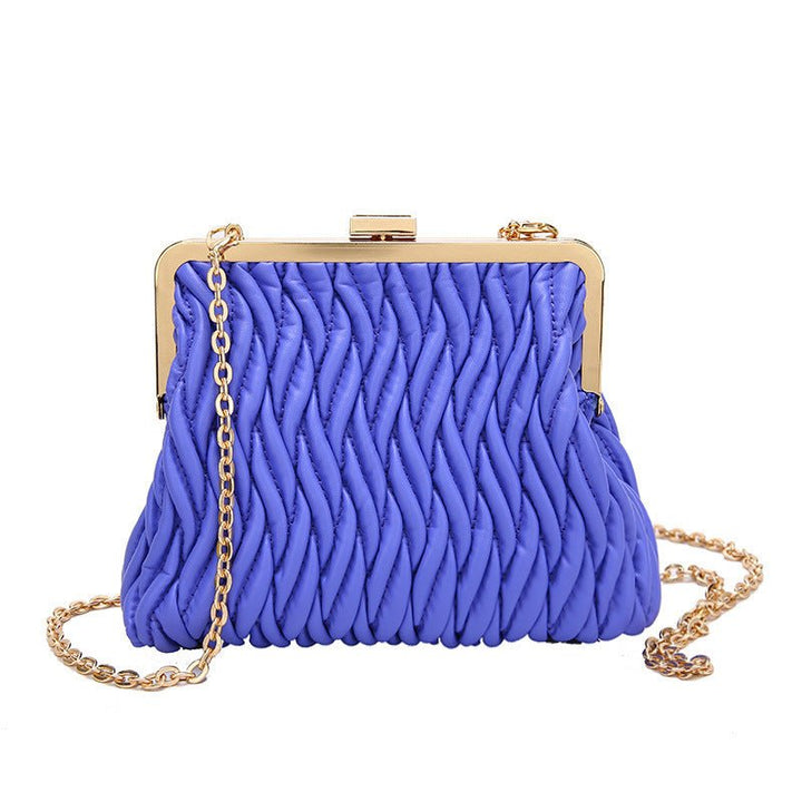 Chain Shoulder Texture Lock Pleated Handbag by LUXE AHMAR – Available at LUXE AHMAR