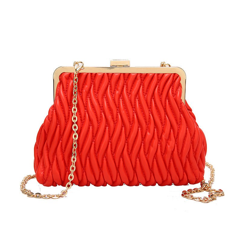 Chain Shoulder Texture Lock Pleated Handbag by LUXE AHMAR – Available at LUXE AHMAR