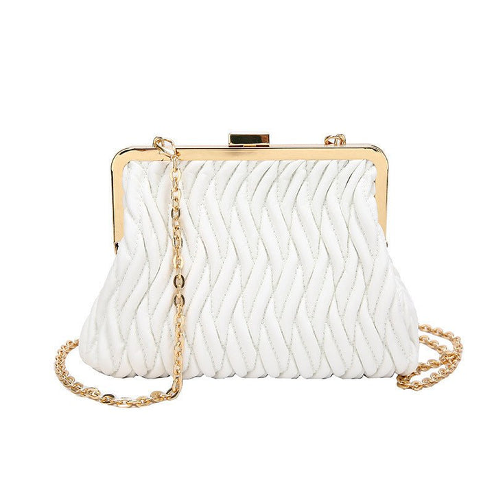 Chain Shoulder Texture Lock Pleated Handbag by LUXE AHMAR – Available at LUXE AHMAR