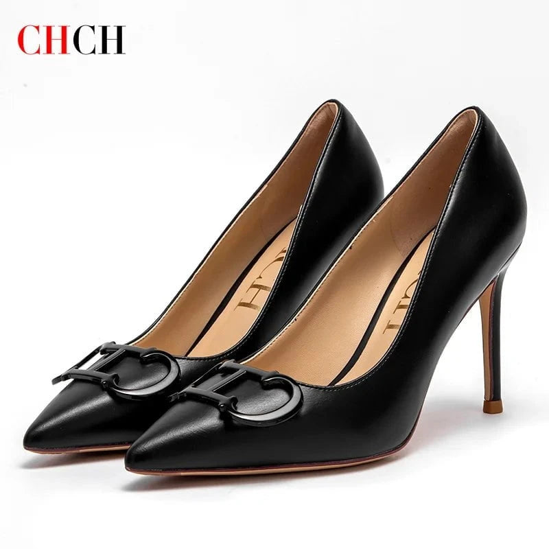 CHCH Women's High Heels – New Pointed Metal Buckle Party Carnival Shoes 9cm Stiletto Heels by Luxe Ahmar – Available at LUXE AHMAR