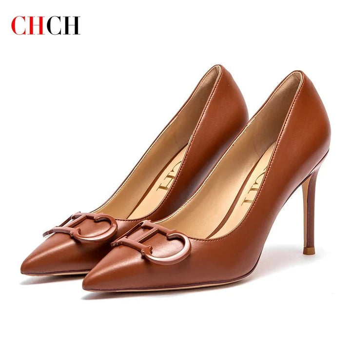 CHCH Women's High Heels – New Pointed Metal Buckle Party Carnival Shoes 9cm Stiletto Heels by Luxe Ahmar – Available at LUXE AHMAR