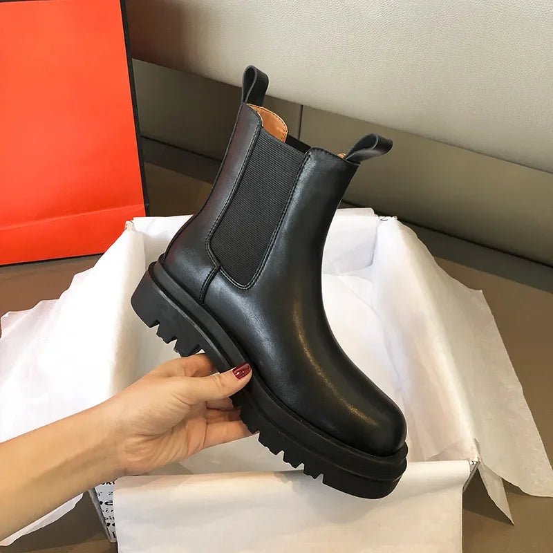 Classic Women's Black Chelsea Boots - Genuine Leather Ankle Boots with Platform & Elastic Band by Luxe Ahmar – Available at LUXE AHMAR