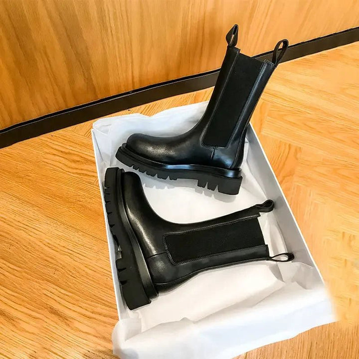 Classic Women's Black Chelsea Boots - Genuine Leather Ankle Boots with Platform & Elastic Band by Luxe Ahmar – Available at LUXE AHMAR