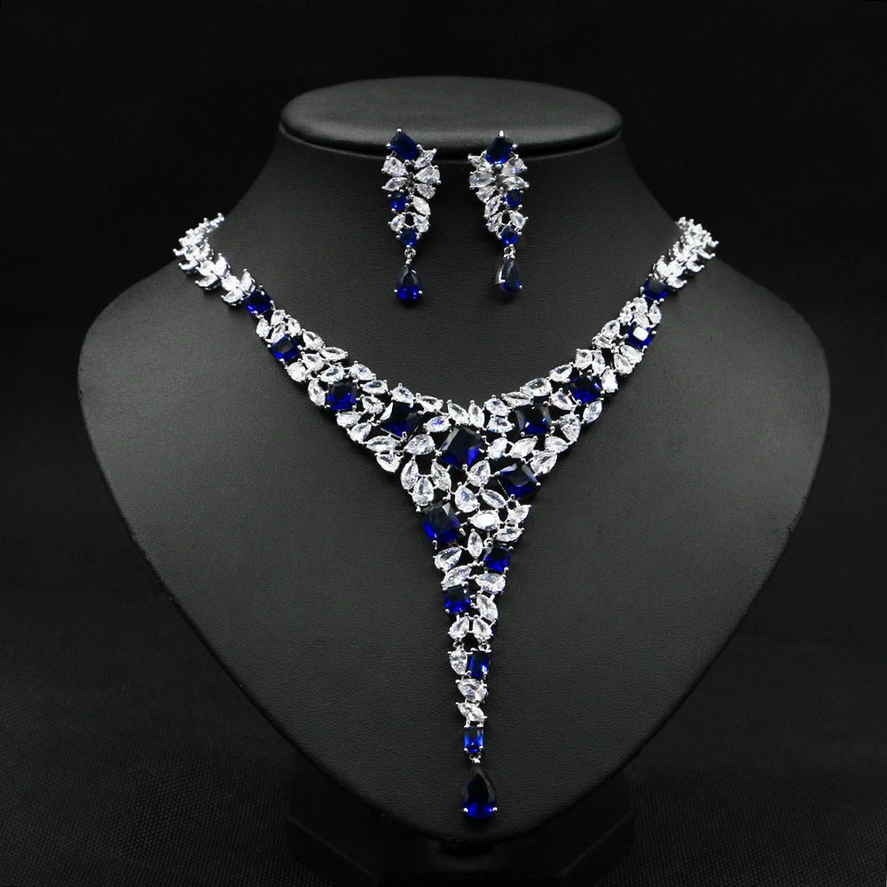 Colorful Zircon Necklace Set Wedding Dress Wedding Earring Accessories by LUXE AHMAR – Available at LUXE AHMAR