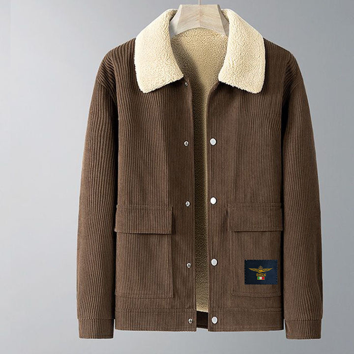 Men’s Winter Corduroy Jacket – Lamb Fleece Lined, Thickened Warm Casual Coat
