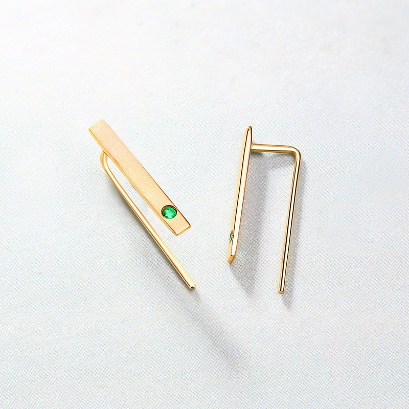 Natural Emerald 14K Gold Minimalist Strip Thin Earrings