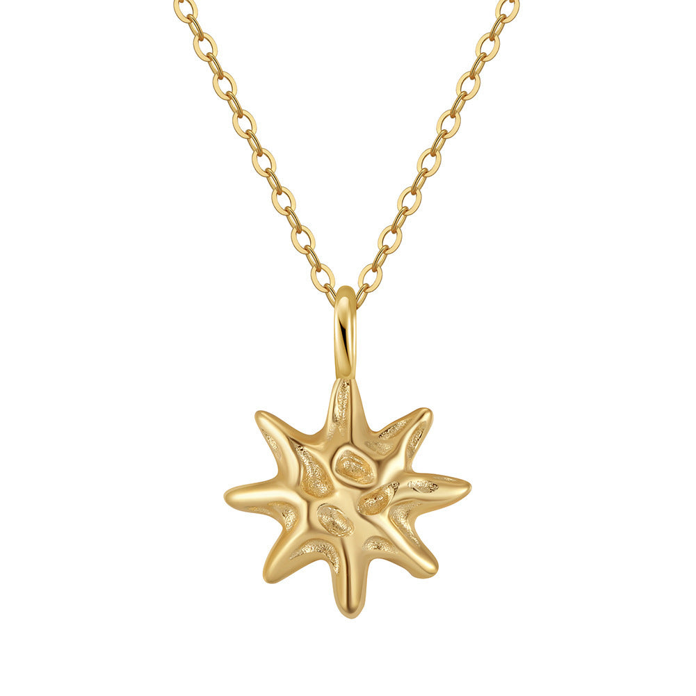 S925 Sterling Silver Hammered Star Pendant Necklace 14K Gold Plated Chain