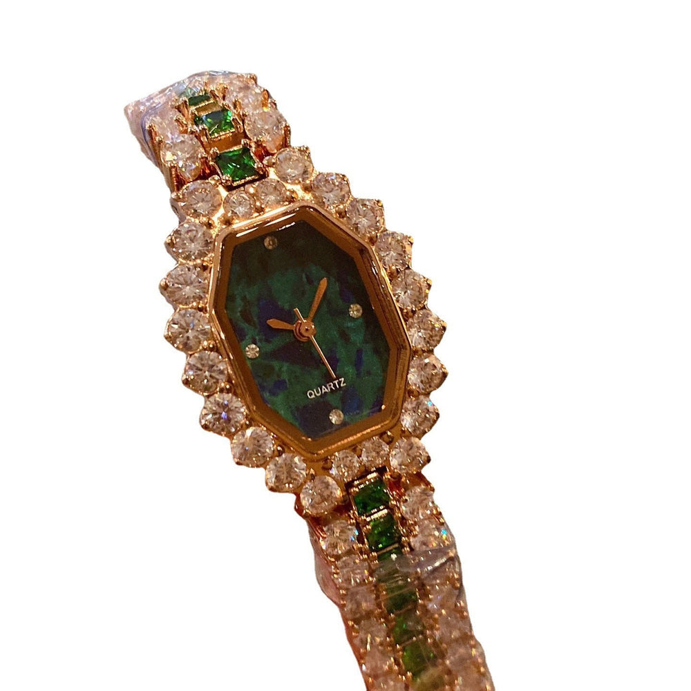Dial Wine Barrel Type Full Diamond Green Watch by LUXE AHMAR – Available at LUXE AHMAR