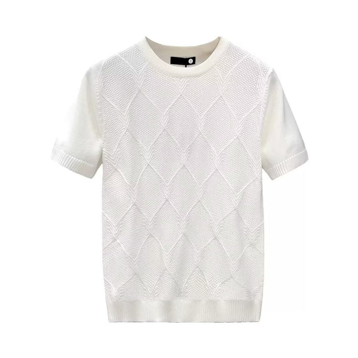 Diamond Lattice White Sweater With Short Sleeves Men's Slim Bottoming Shirt by LUXE AHMAR – Available at LUXE AHMAR