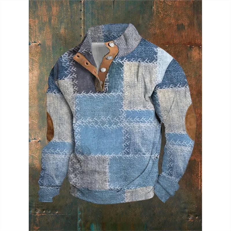 Digital Printing Christmas Series 6 - button Henry Collar Long - sleeved Sweater For Men by LUXE AHMAR – Available at LUXE AHMAR