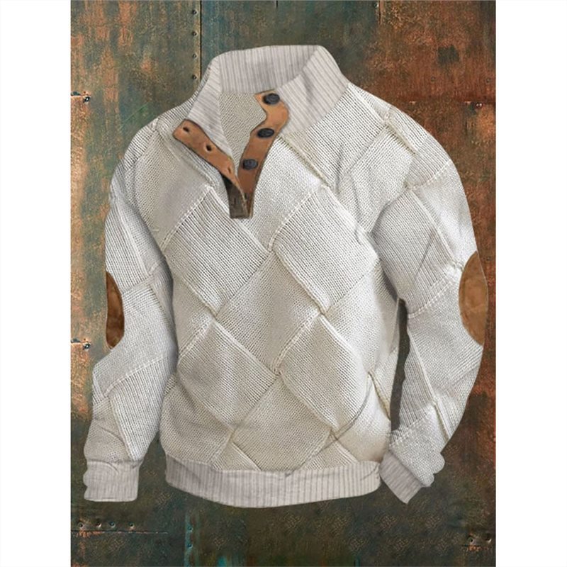 Digital Printing Christmas Series 6 - button Henry Collar Long - sleeved Sweater For Men by LUXE AHMAR – Available at LUXE AHMAR