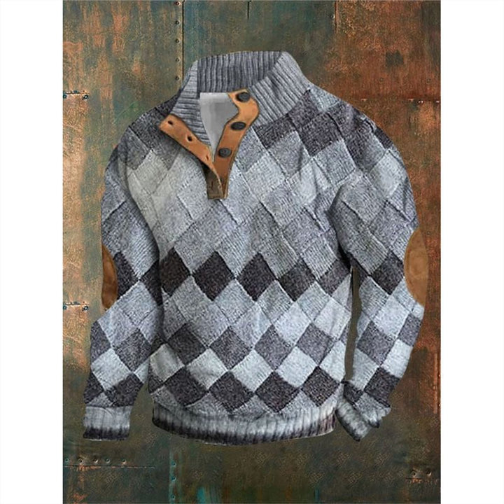 Digital Printing Christmas Series 6 - button Henry Collar Long - sleeved Sweater For Men by LUXE AHMAR – Available at LUXE AHMAR