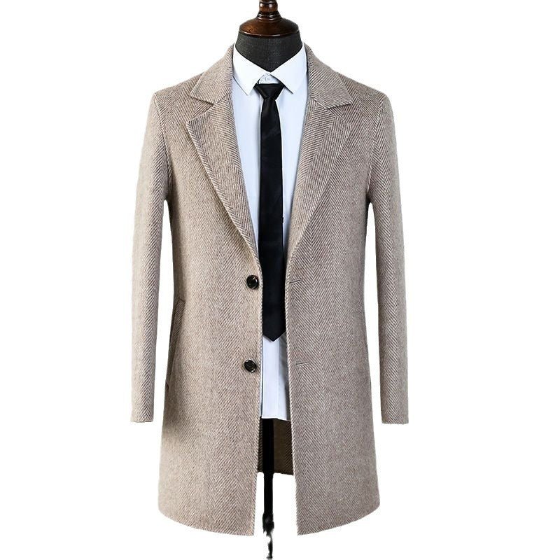 Double - faced Woolen Goods Wool Overcoat Mid - length Herringbone Pattern Handsome Jacket by LUXE AHMAR – Available at LUXE AHMAR