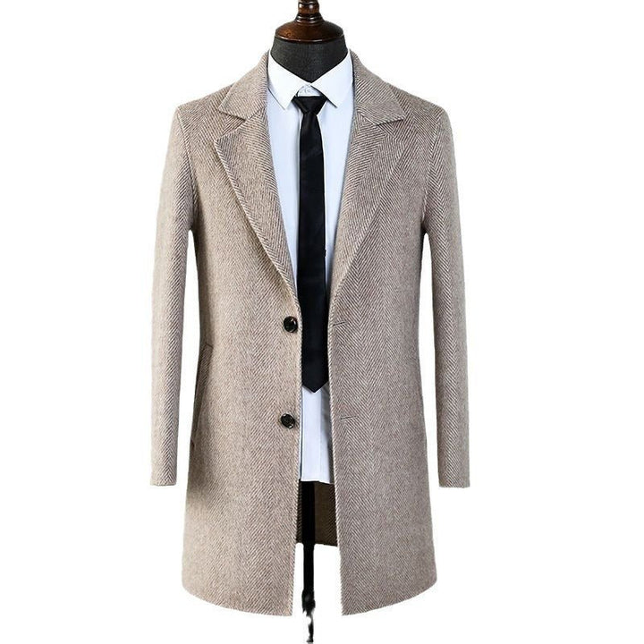 Double - faced Woolen Goods Wool Overcoat Mid - length Herringbone Pattern Handsome Jacket by LUXE AHMAR – Available at LUXE AHMAR