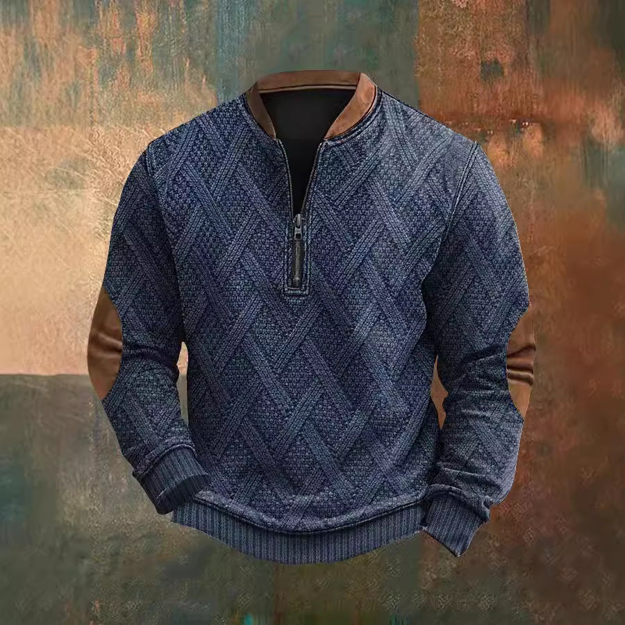 Men's Half Zipper Sweater European And American Autumn And Winter Printing Sweater