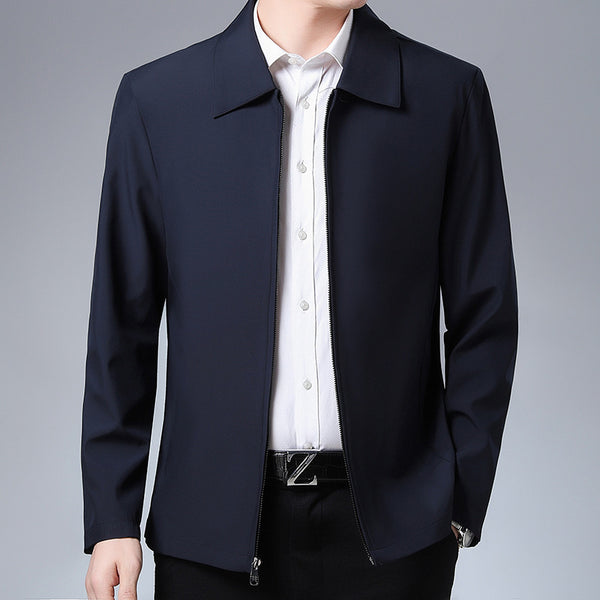Men’s Casual Lapel Jacket – Slim Fit Business-Style Polyester Coat for Middle-Aged Men