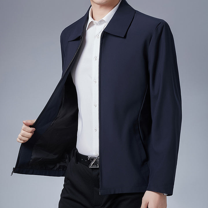Men’s Casual Lapel Jacket – Slim Fit Business-Style Polyester Coat for Middle-Aged Men