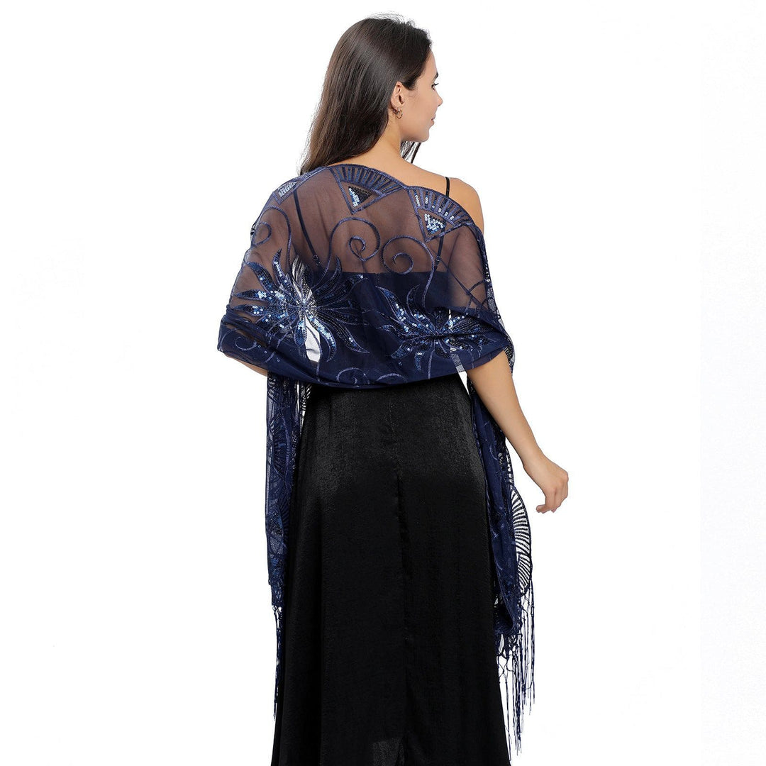Elegant Embroidered Feather Shawl – Long Sequined Evening Wrap for Women by LUXE AHMAR – Available at LUXE AHMAR