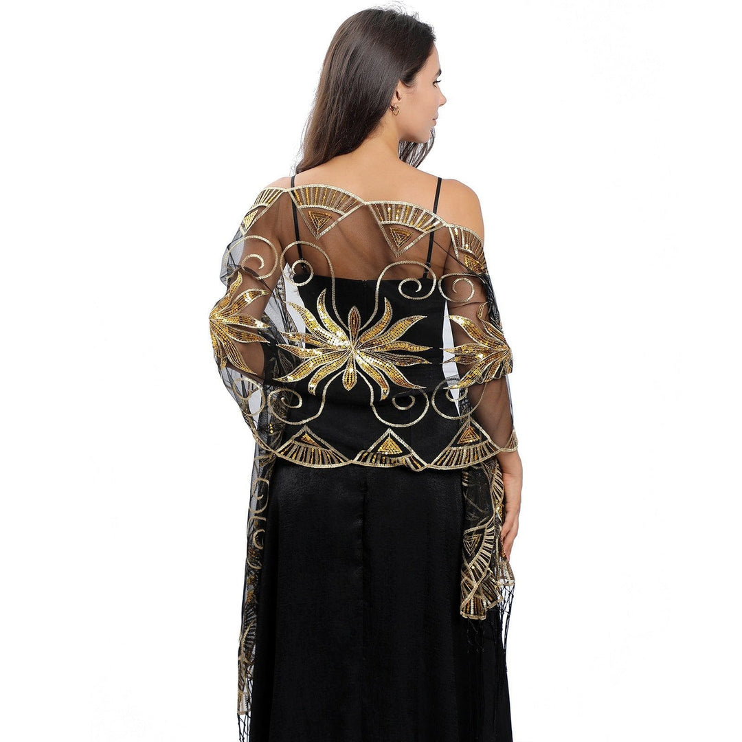 Elegant Embroidered Feather Shawl – Long Sequined Evening Wrap for Women by LUXE AHMAR – Available at LUXE AHMAR