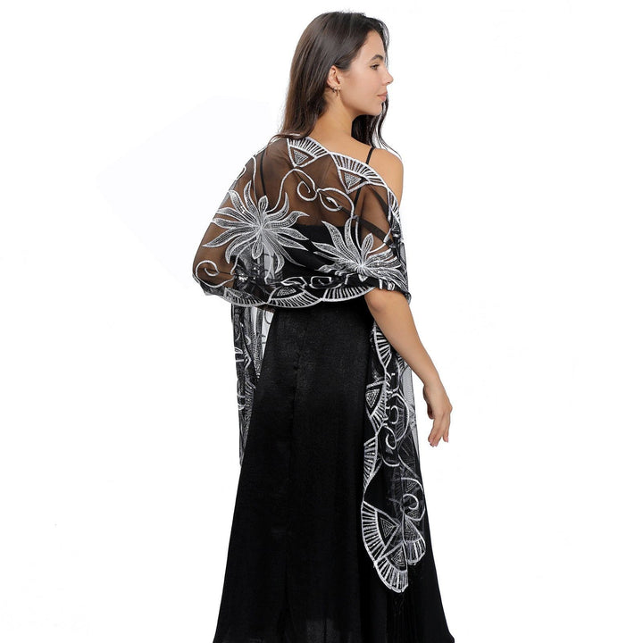 Elegant Embroidered Feather Shawl – Long Sequined Evening Wrap for Women by LUXE AHMAR – Available at LUXE AHMAR