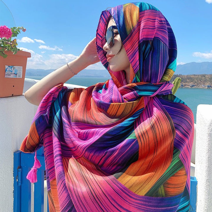 Ethnic Style Silk - Look Travel Scarf – Lightweight Sun Protection Shawl for Women by LUXE AHMAR – Available at LUXE AHMAR