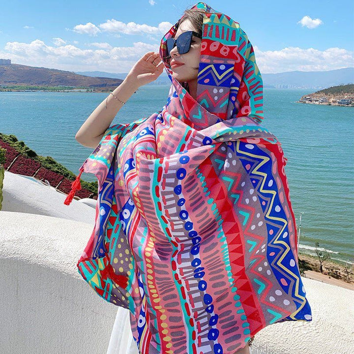 Ethnic Style Silk - Look Travel Scarf – Lightweight Sun Protection Shawl for Women by LUXE AHMAR – Available at LUXE AHMAR