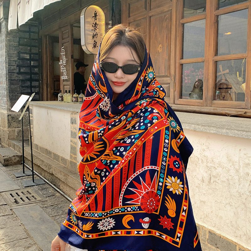 Ethnic Style Silk - Look Travel Scarf – Lightweight Sun Protection Shawl for Women by LUXE AHMAR – Available at LUXE AHMAR