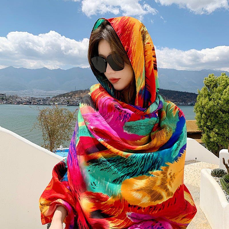Ethnic Style Silk - Look Travel Scarf – Lightweight Sun Protection Shawl for Women by LUXE AHMAR – Available at LUXE AHMAR
