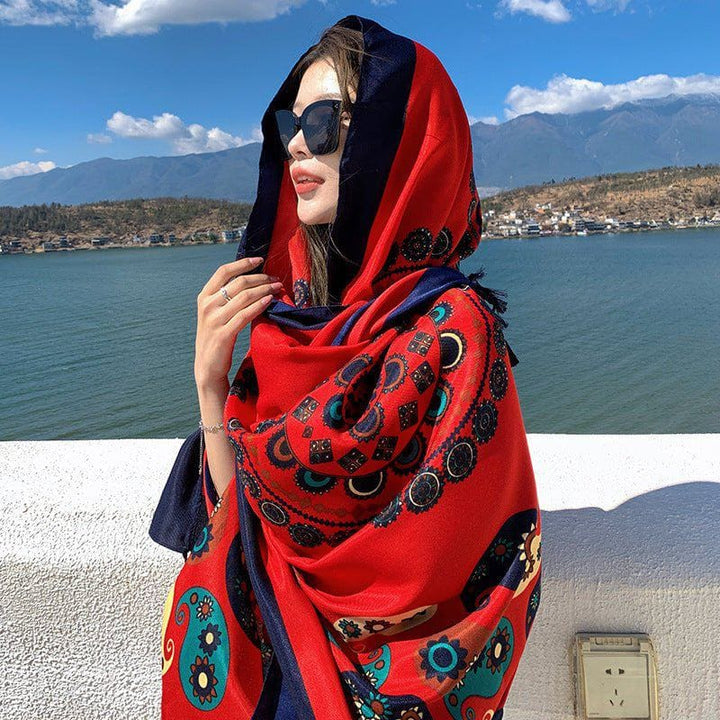 Ethnic Style Silk - Look Travel Scarf – Lightweight Sun Protection Shawl for Women by LUXE AHMAR – Available at LUXE AHMAR
