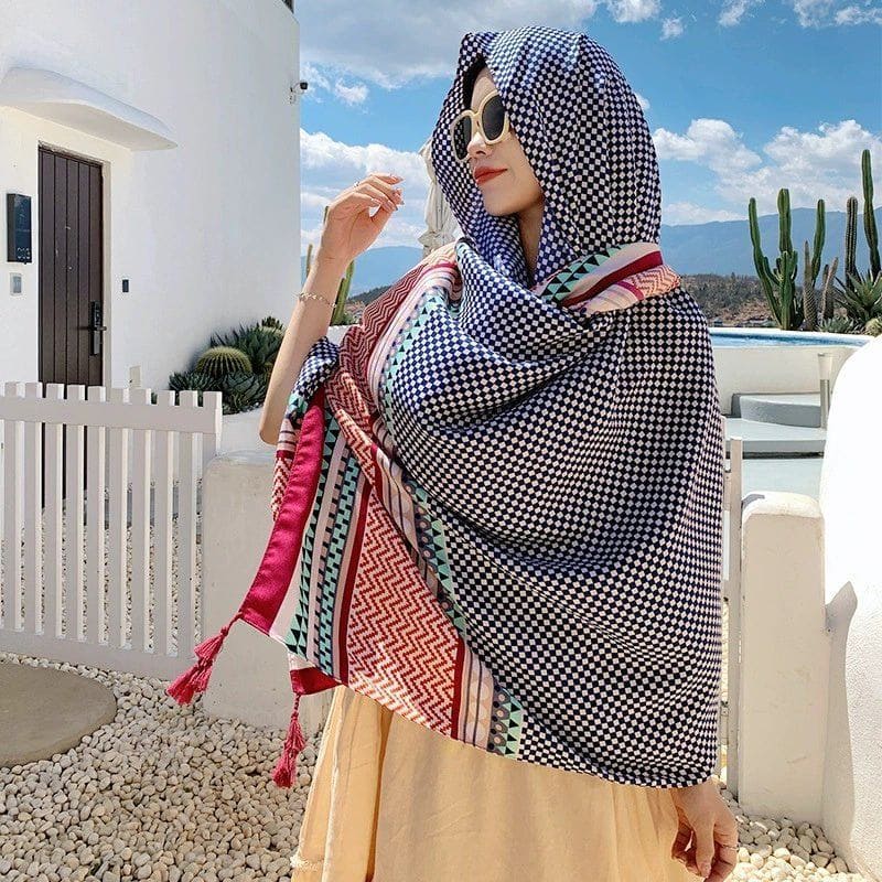 Ethnic Style Silk - Look Travel Scarf – Lightweight Sun Protection Shawl for Women by LUXE AHMAR – Available at LUXE AHMAR