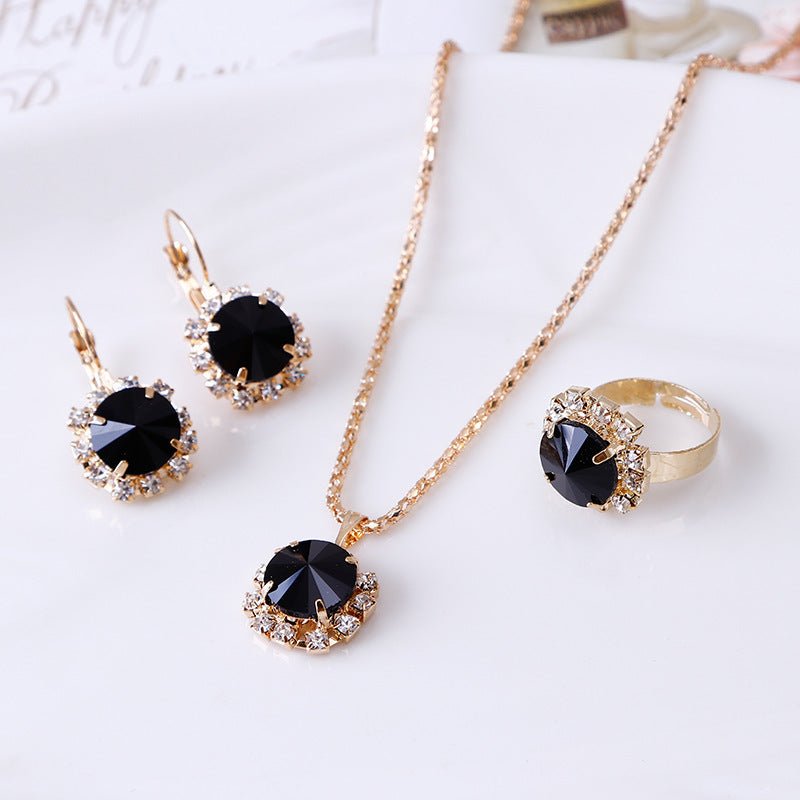 Europe and America fashion round crystal necklace earrings ring set hot jewelry jewelry wholesale jewelry wholesale by LUXE AHMAR – Available at LUXE AHMAR