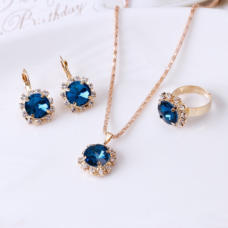 Europe and America fashion round crystal necklace earrings ring set hot jewelry jewelry wholesale jewelry wholesale by LUXE AHMAR – Available at LUXE AHMAR