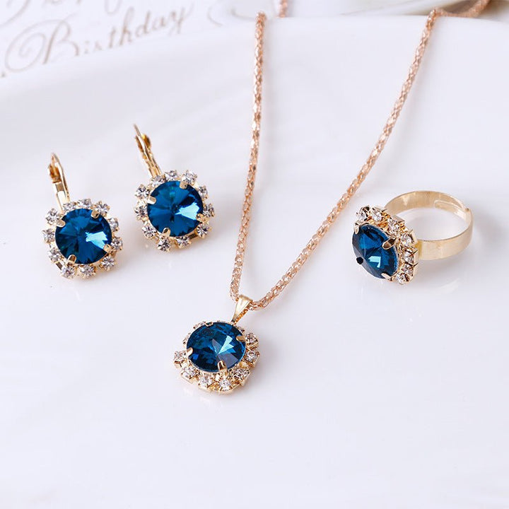 Europe and America fashion round crystal necklace earrings ring set hot jewelry jewelry wholesale jewelry wholesale by LUXE AHMAR – Available at LUXE AHMAR