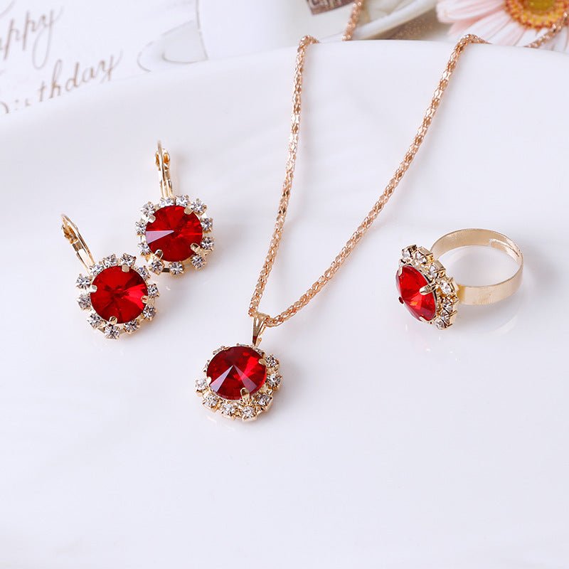 Europe and America fashion round crystal necklace earrings ring set hot jewelry jewelry wholesale jewelry wholesale by LUXE AHMAR – Available at LUXE AHMAR