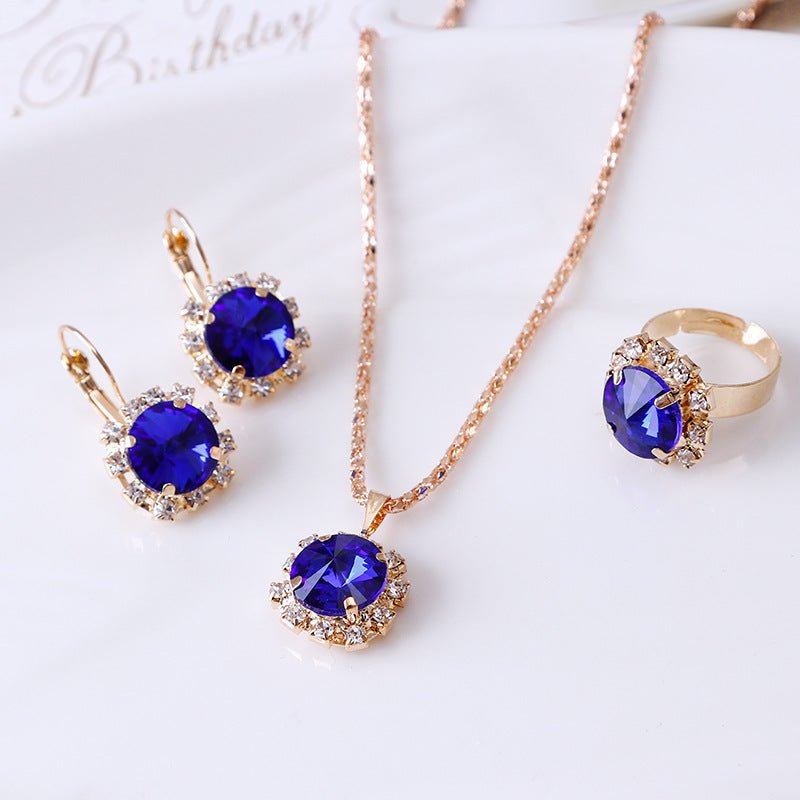 Europe and America fashion round crystal necklace earrings ring set hot jewelry jewelry wholesale jewelry wholesale by LUXE AHMAR – Available at LUXE AHMAR
