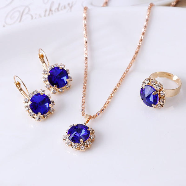 Europe and America fashion round crystal necklace earrings ring set hot jewelry jewelry wholesale jewelry wholesale by LUXE AHMAR – Available at LUXE AHMAR