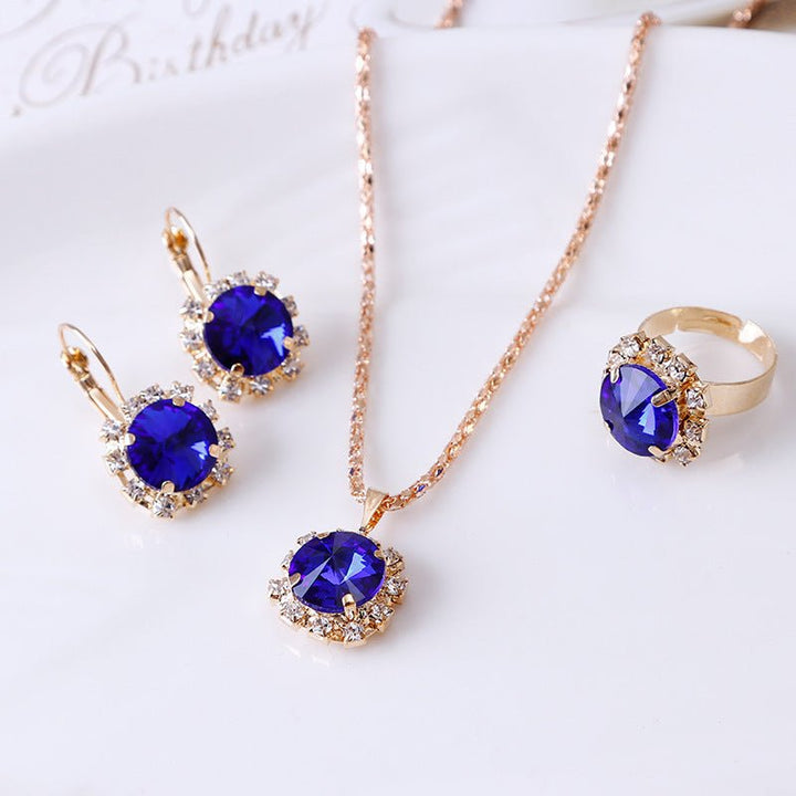 Europe and America fashion round crystal necklace earrings ring set hot jewelry jewelry wholesale jewelry wholesale by LUXE AHMAR – Available at LUXE AHMAR