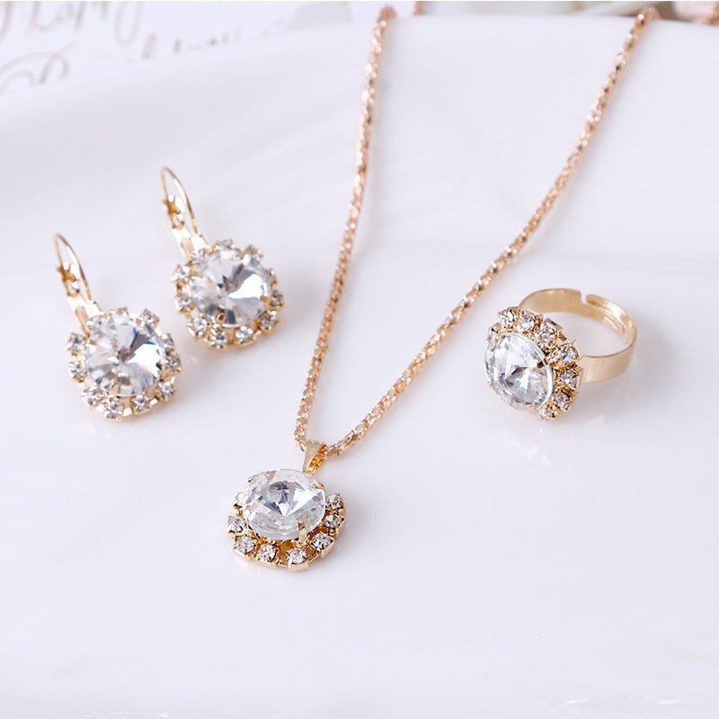 Europe and America fashion round crystal necklace earrings ring set hot jewelry jewelry wholesale jewelry wholesale by LUXE AHMAR – Available at LUXE AHMAR