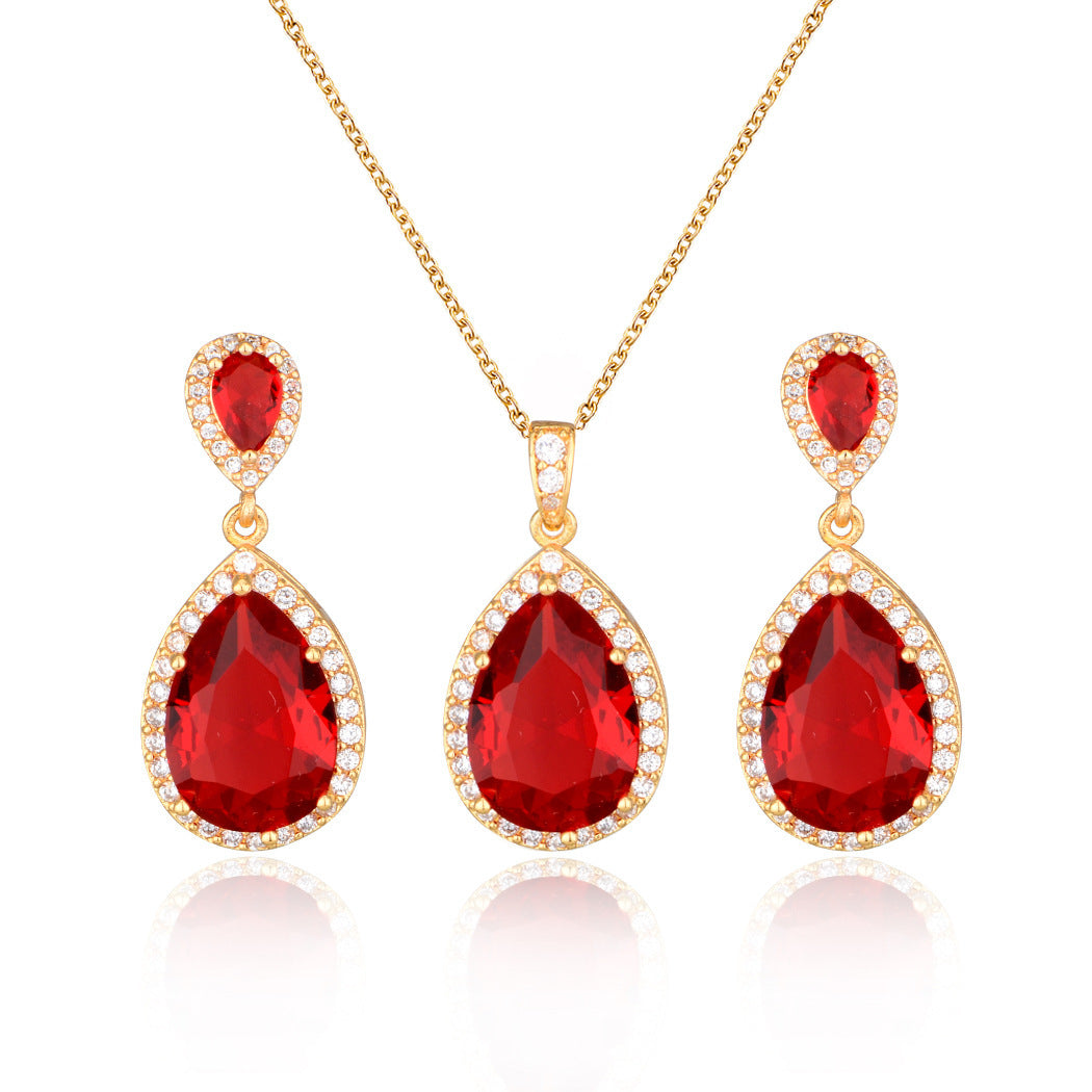 Bright Big Zircon Water Drops Necklace Eardrops Suit Bride Wedding Jewelry Simple Graceful